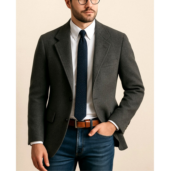Huckberry Vintage 38R Luxury CAMEL HAIR 2 Button Blazer $450 Wool Jacket Gray - Picture 1 of 10